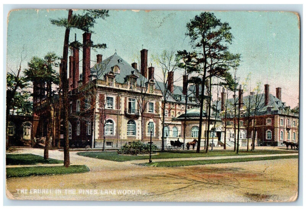 c1905 Exterior View Laurel Pines Horse Carriage Lakewood New Jersey NJ Postcard