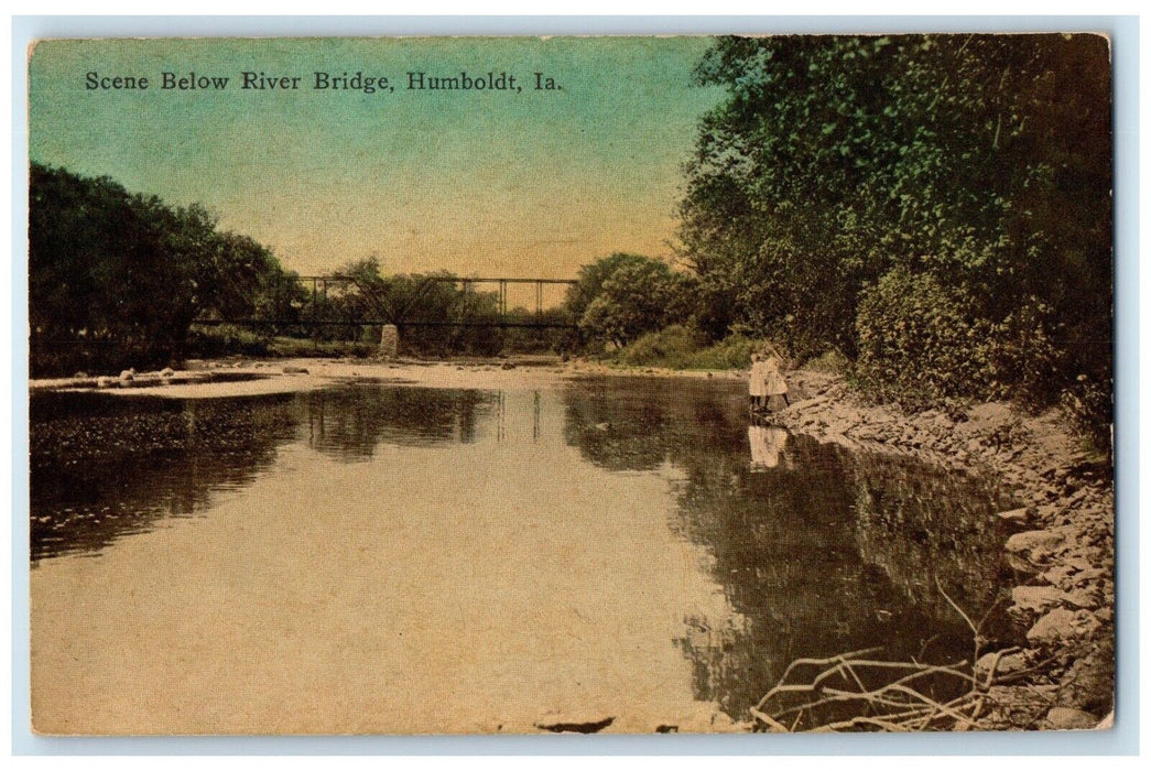 c1910 Scene Below River Bridge River Lake Humboldt Iowa Vintage Antique Postcard