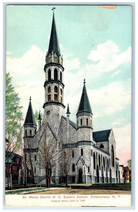 c1910 Exterior St Mary Church RC Eastern Avenue Schenectady New York NY Postcard