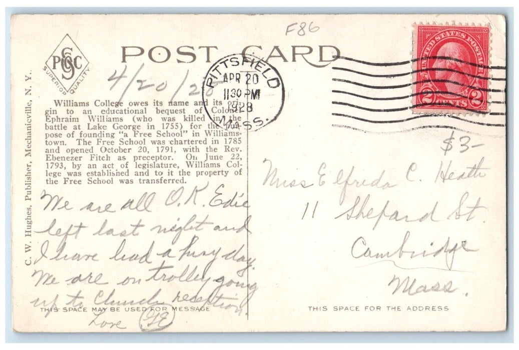 c1928 Observatory Williams College First Observatory Williamstown MA Postcard