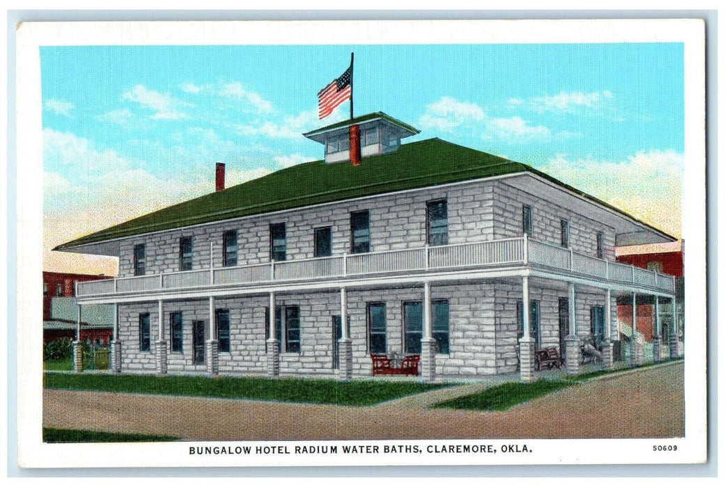 c1940 Bungalow Hotel Radium Water Baths Claremore Oklahoma OK Unposted Postcard