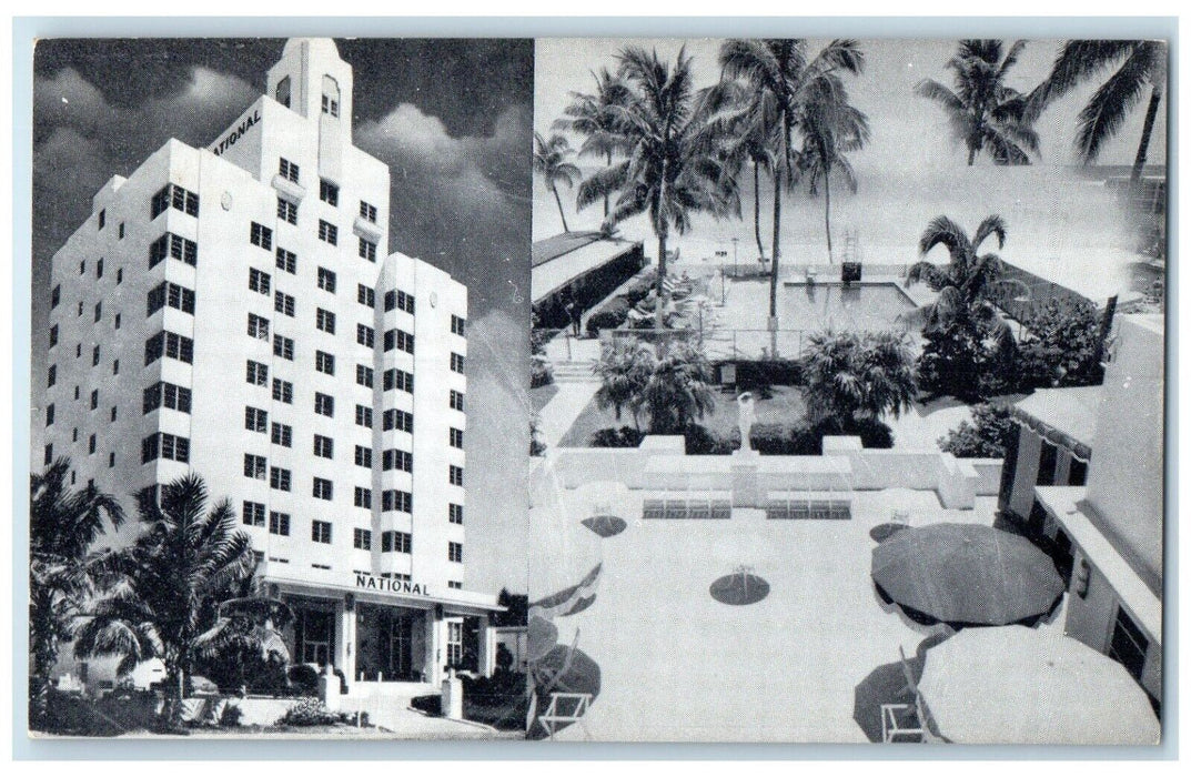 c1940 National Hotel Pool Cabana Colony Exterior Miami Beach Florida FL Postcard