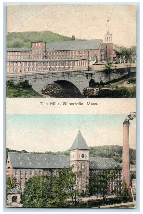 1908 Mills Building Factory Multi-View Gilbertville Massachusetts MA Postcard