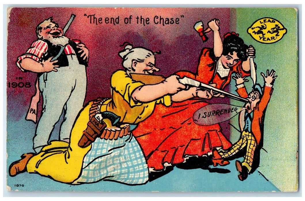 1908 Leap Year The End Of The Chase I Surrender Frederick MD Antique Postcard