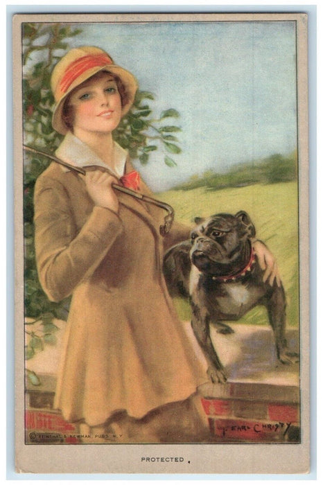 c1910's Pretty Woman With Pug Dog Fearl Christy Unposted Antique Postcard