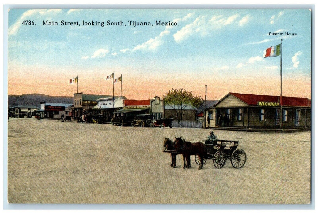 c1905 Custom House Mexicano Correo Main Street Tijuana Mexico Postcard