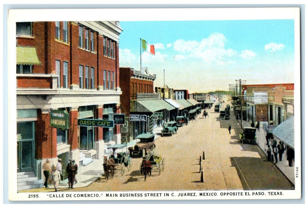 c1920's Calle De Comercio Main Business Street C Juarez Mexico Postcard