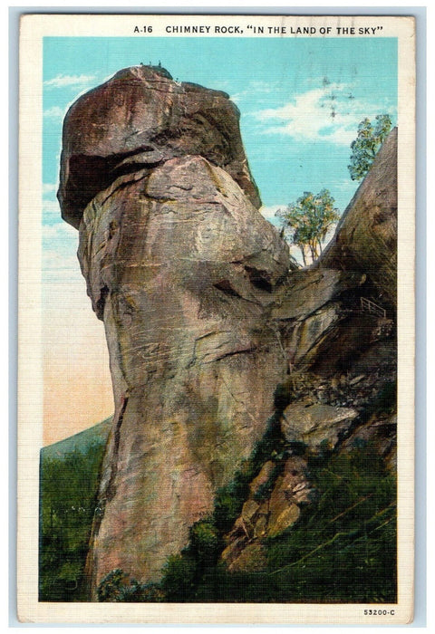 1938 Chimney Rock "In THe Land of the Sky" North Carolina NC Postcard