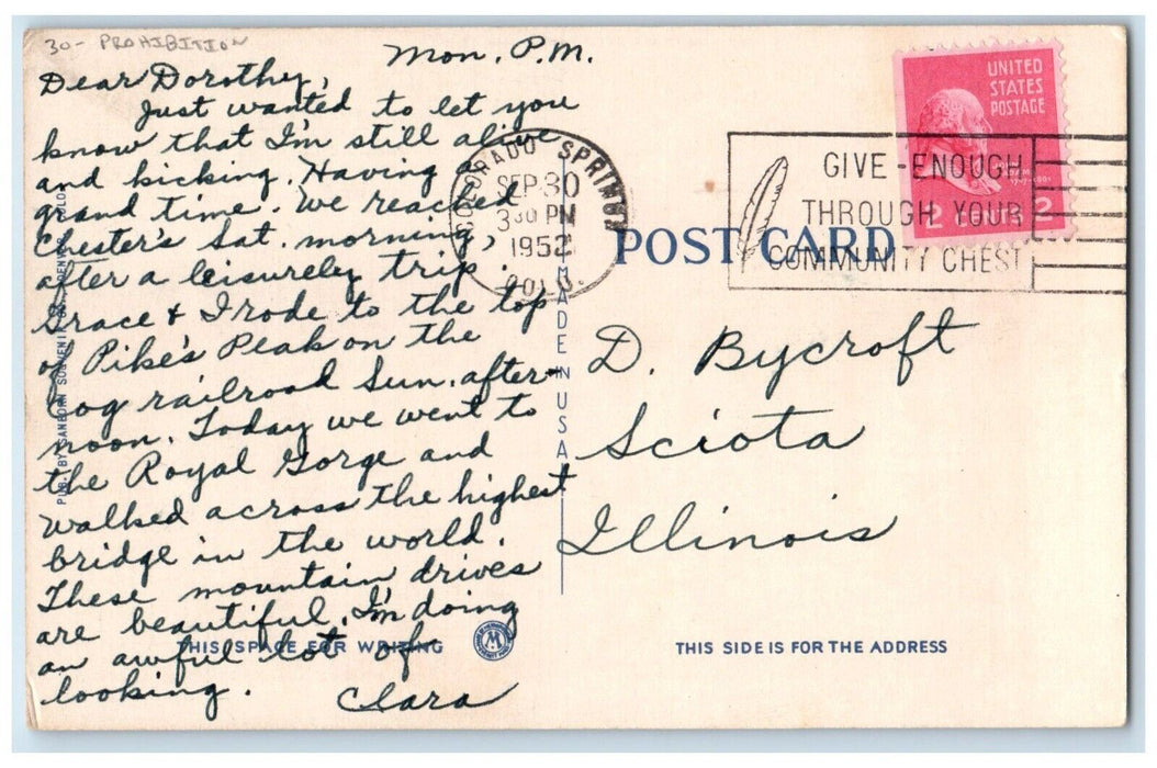 1952 Post Office Dry Gulch Prohibition Way Out West Main Street Animals Postcard