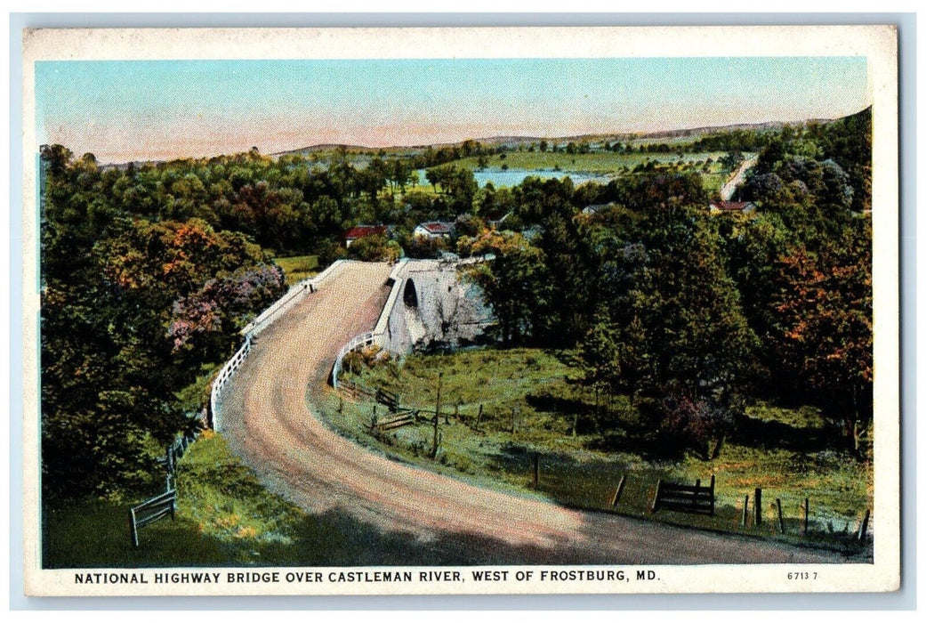 1920 National Highway Bridge Castleman River West Frostburg Maryland MD Postcard