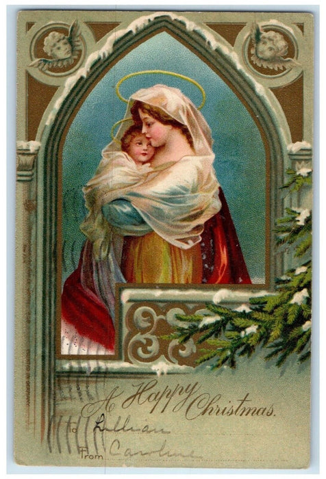 1907 Christmas Religious Pine Leaf Troy New York NY Posted Antique Postcard