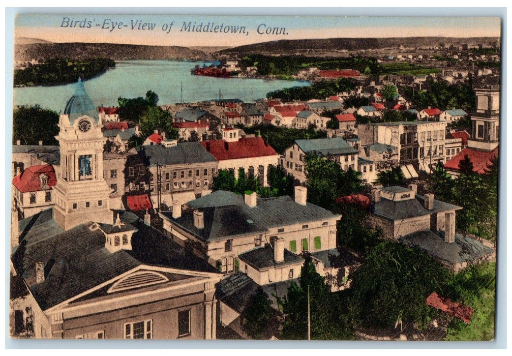 c1950's Birds Eye View Churches Buildings Lake Middletown Conn. CT Postcard