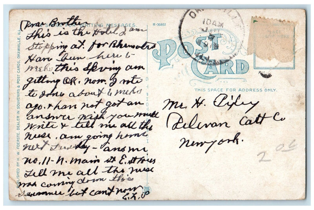 1919 The Original Mineral Spring Hotel Okawville Illinois IL Posted Postcard