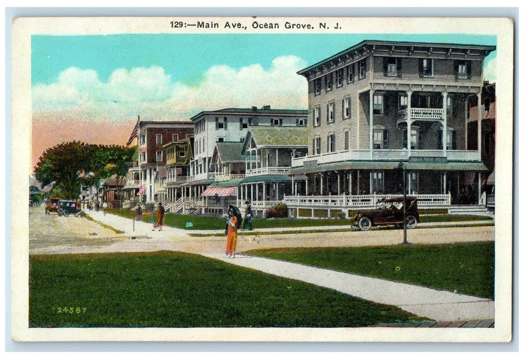 c1920's Main Avenue Scene Ocean Grove New Jersey NJ Unposted Vintage Postcard