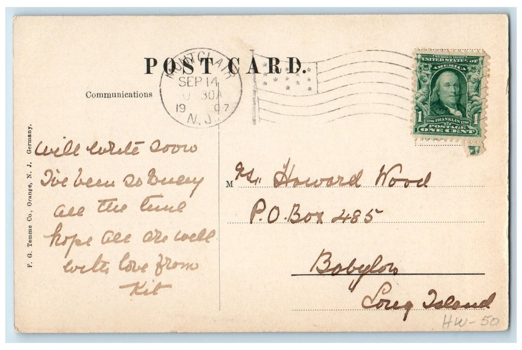 1907 Mountaintop Showing Hotel Montclair New Jersey NJ Posted Vintage Postcard