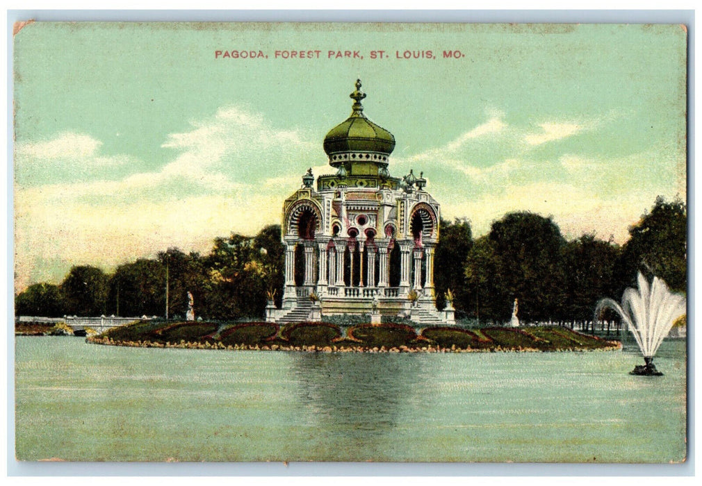 View Of Pagoda Forest Garden Park Castle St. Louis Missouri MO Antique Postcard