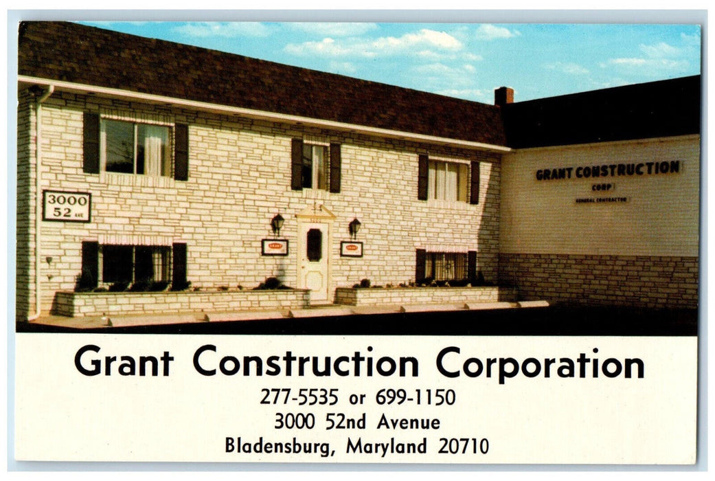 c1960's Grant Construction Corporation Bladensburg MD Advertising Postcard