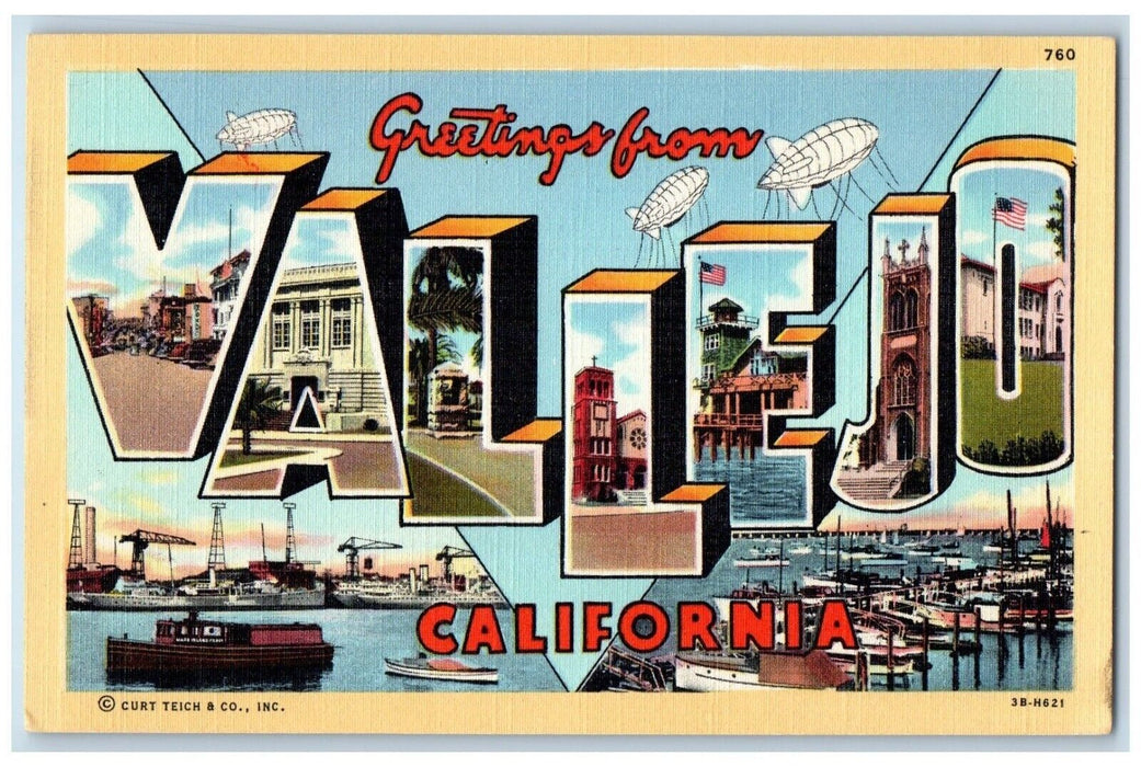 c1940 Greetings From Valejo California Pictorial Wonderland Multiview Postcard