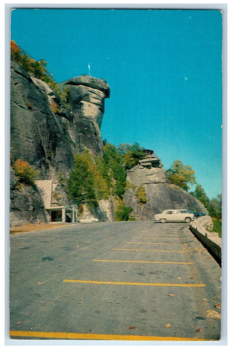 c1950's Parking Area at Base of Chimney Rock Western North Carolina NC Postcard