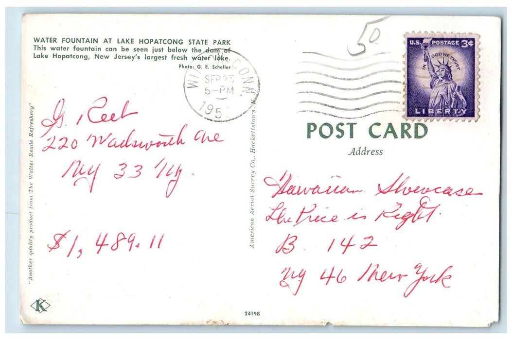 1950 Water Fountain Lake At Hopatcong State Park Kid View New Jersey NJ Postcard