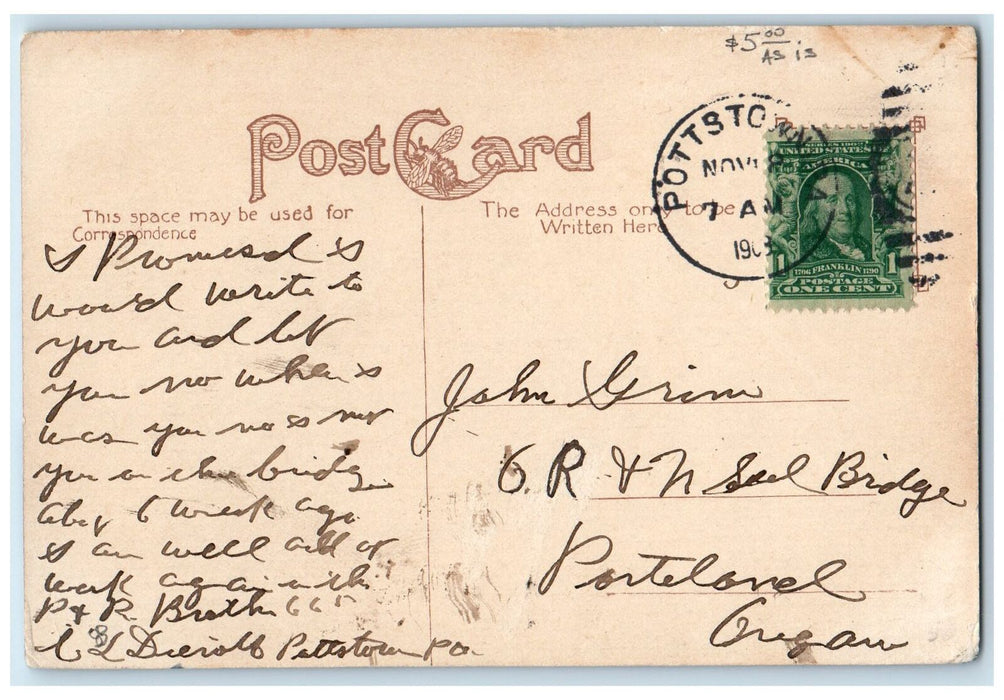 1908 Reading R. R. Station View Railroad Depot Passenger Pottstown PA Postcard