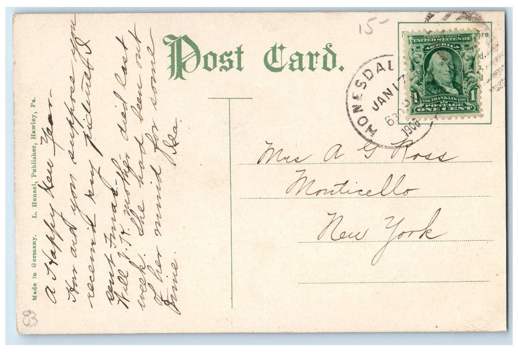 1908 Union RR Depot Main Street Train Railroad Buildings Honesdale PA Postcard
