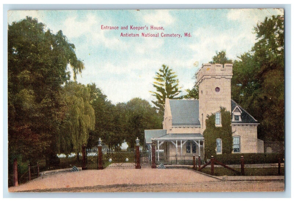 c1905 Entrance Keeper House Antietam National Cemetery Maryland Vintage Postcard