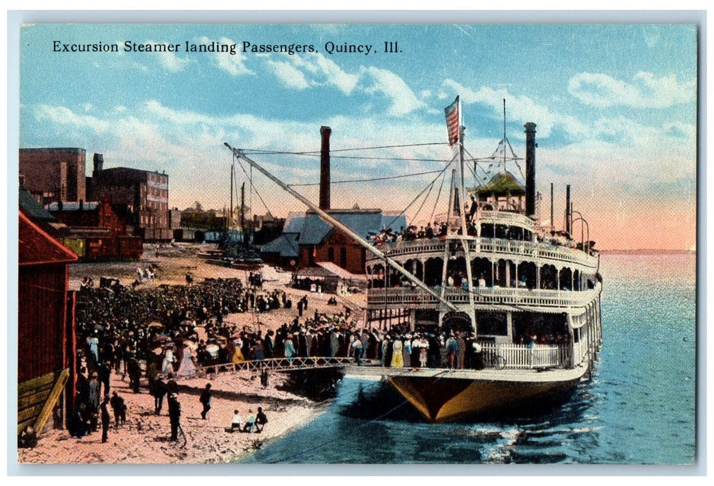 c1920s Excursion Steamer Landing Passengers Quincy Illinois IL Unposted Postcard