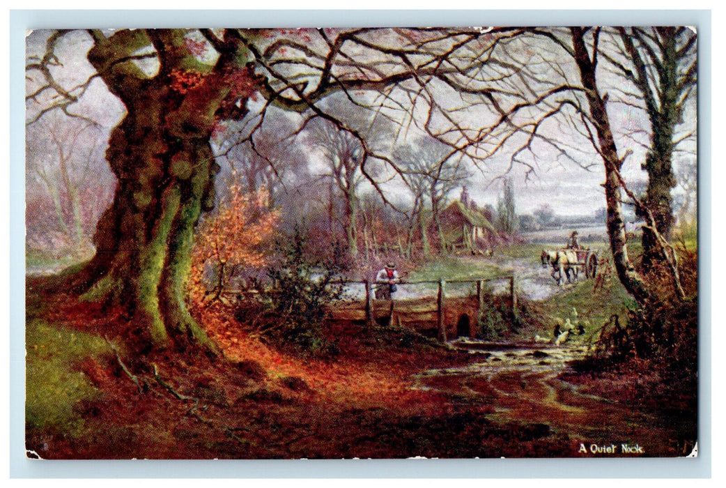 c1910 Big Tree, Horse Car, A Quiet Nook, Happy England Oilette Tuck Art Postcard