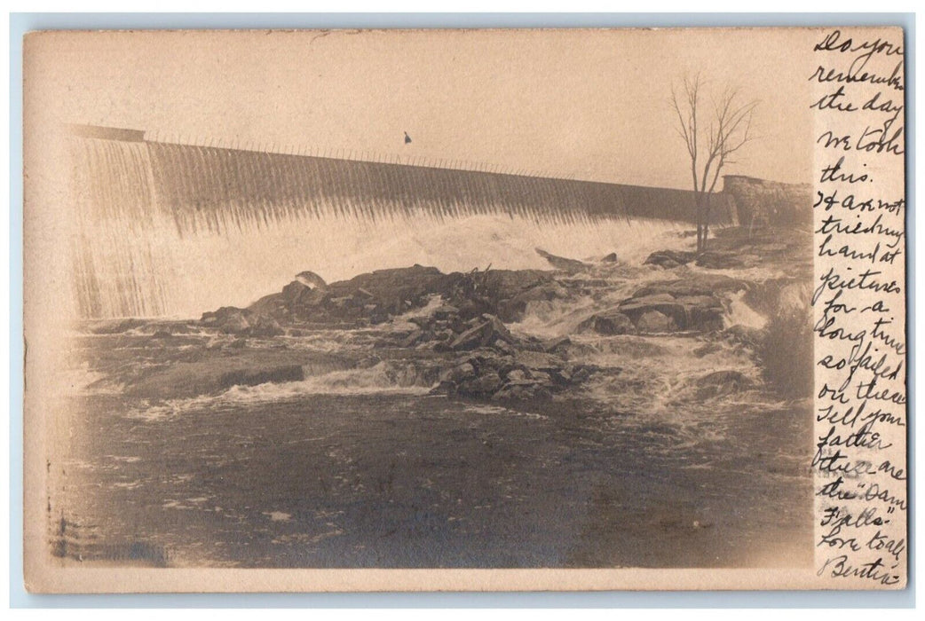 1905 Dam Waterfall Manchester New Hampshire NH RPPC Photo Antique Postcard