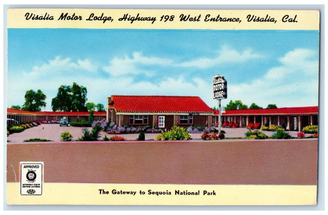 1954 Visalia Motor Lodge Gateway Sequoia National Park California CA Postcard