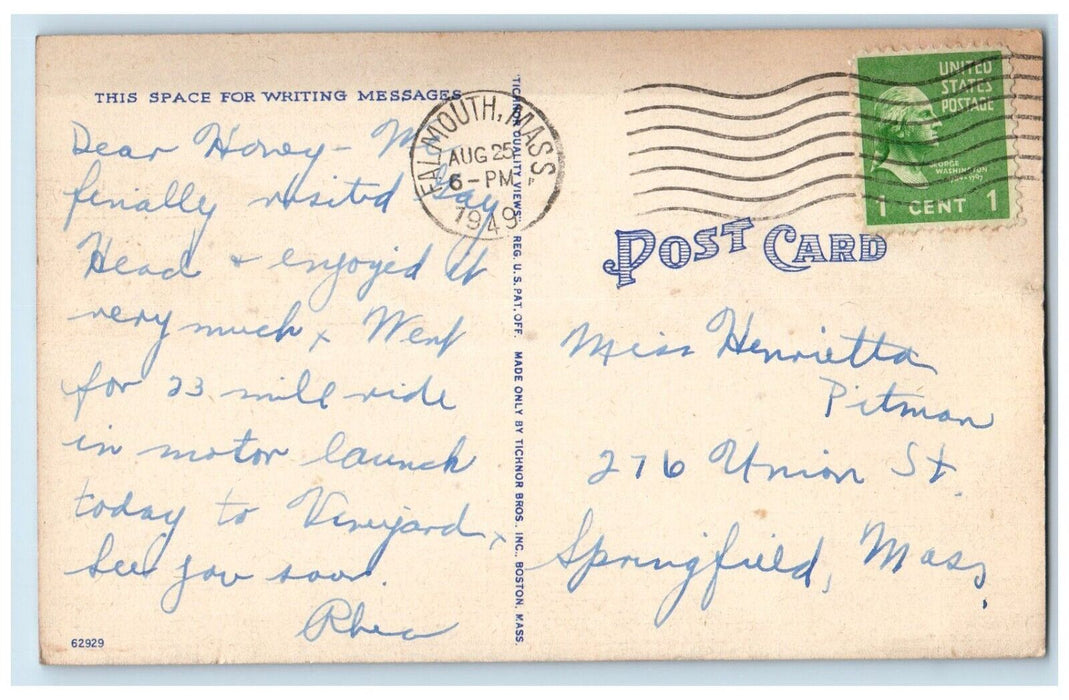 1949 Gay Head Cliffs Marthas Vineyard Falmouth Massachusetts MA Vintage Postcard