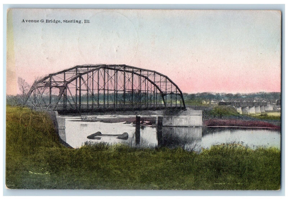 1908 Avenue G Bridge River Scene Sterling Illinois IL Posted Vintage Postcard