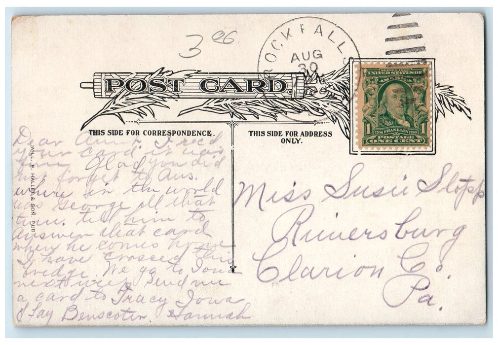 1908 Avenue G Bridge River Scene Sterling Illinois IL Posted Vintage Postcard