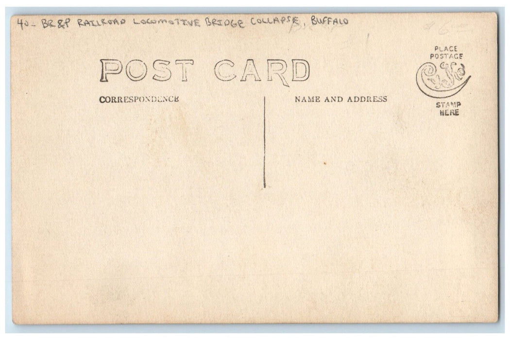 BR & P Railroad Locomotive Bridge Collapse Buffalo NY RPPC Photo Postcard