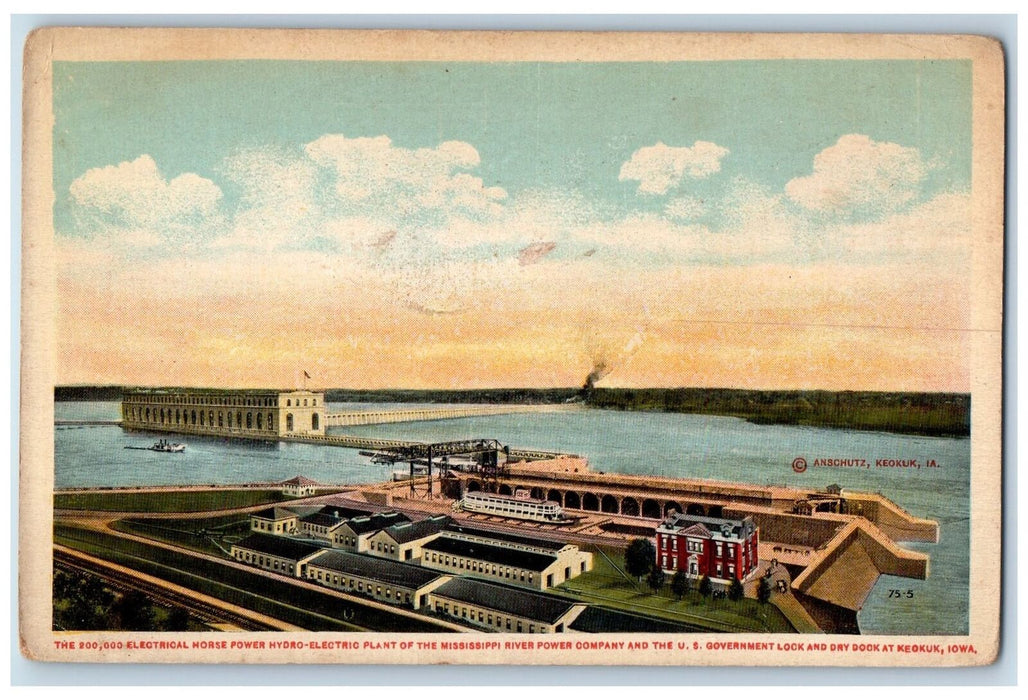 c1950's Hydro Electric Plant Mississippi Lock Dry Dock Keokuk Iowa IA Postcard