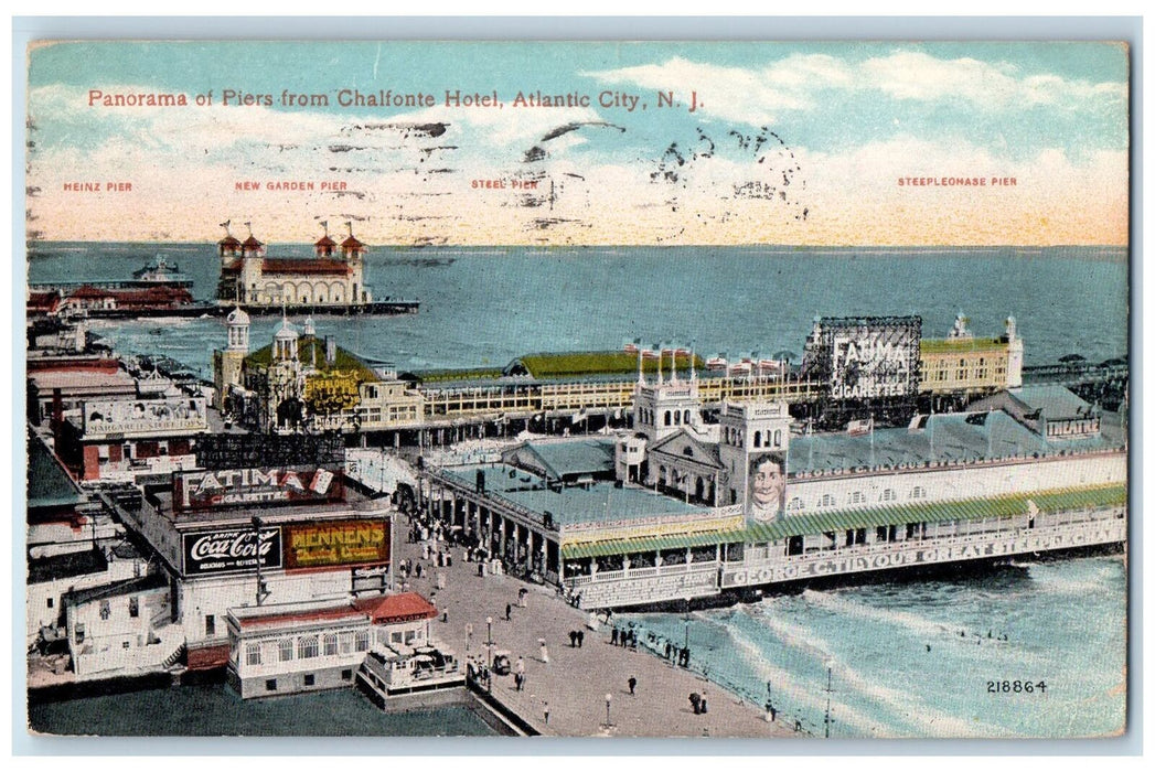 c1950's Panorama Of Piers Buildings People Atlantic City New Jersey NJ Postcard