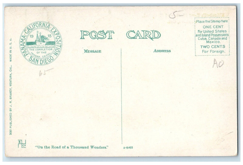 1915 Elizabeth Bard Memorial Hospital Ventura California Panama Canal Postcard