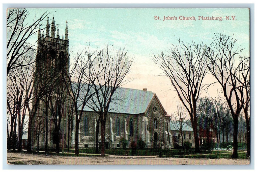 c1950's St. John's Church Building View Tower Plattsburg New York NY Postcard