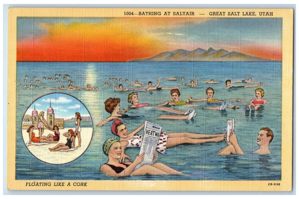 c1940's Bathing At Salt Air Great Salt Lake Utah UT Unposted Vintage Postcard