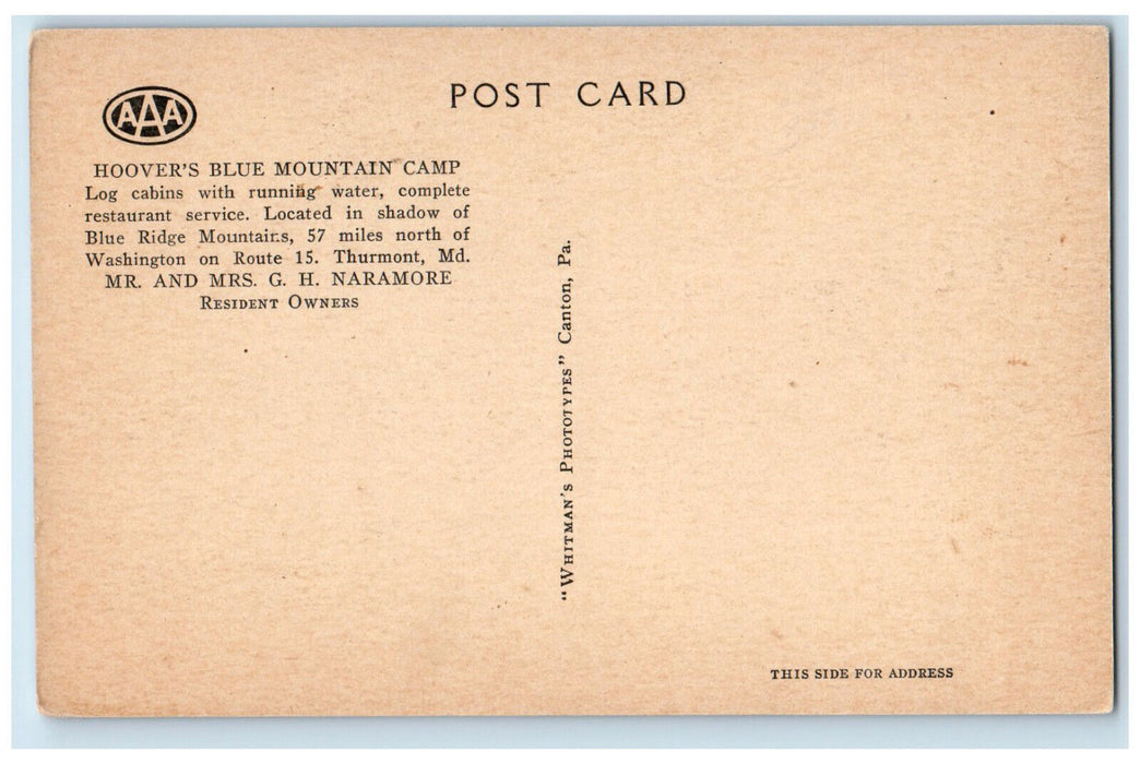 c1950's Hoover's Blue Mountain Camp Thurmont Maryland MD Multiview Postcard