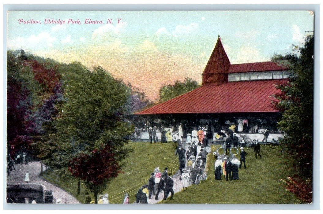 c1910 Pavilion Eldridge Park Gathering Party Exterior Elmira New York Postcard