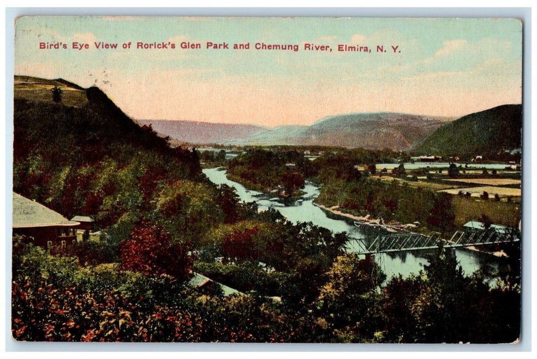 1911 Birds Eye View Roricks Glen Park Chemung River Elmira New York NY Postcard