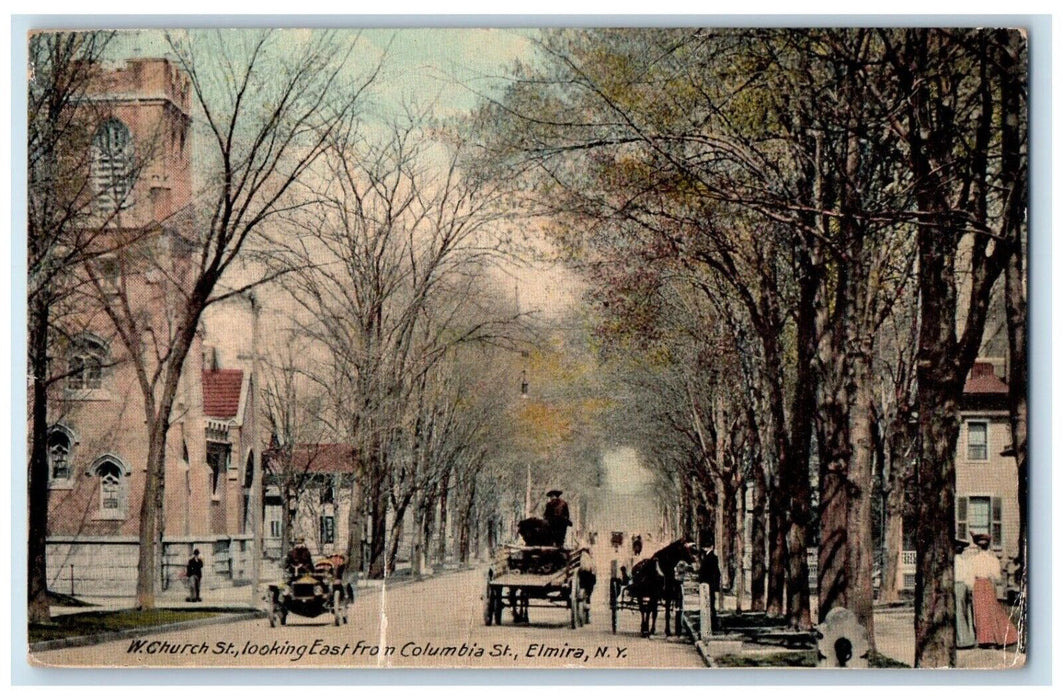 1917 Church St Looking East From Columbia St Horse Elmira New York NY Postcard