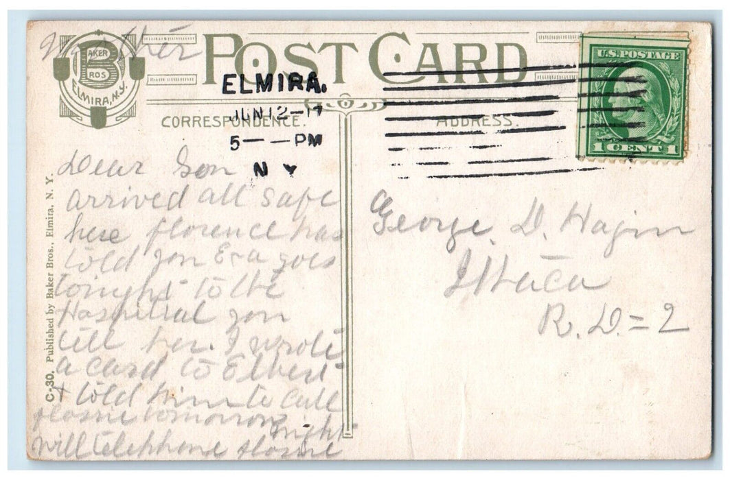 1917 Church St Looking East From Columbia St Horse Elmira New York NY Postcard