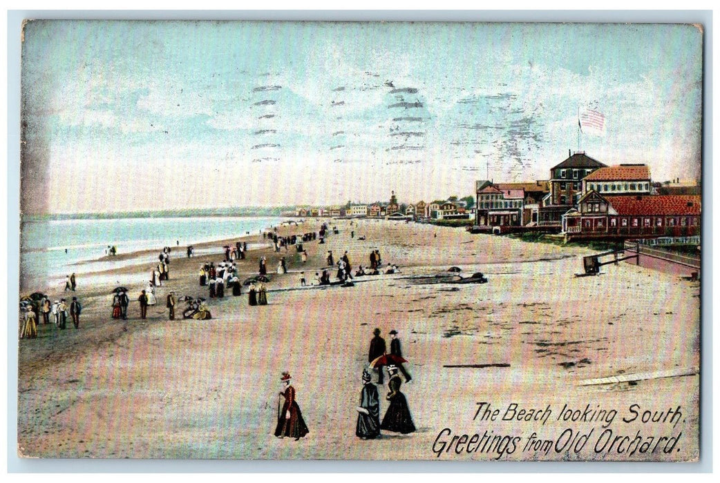 1905 The Beach Looking South Greetings From Old Orchard Maine ME Posted Postcard