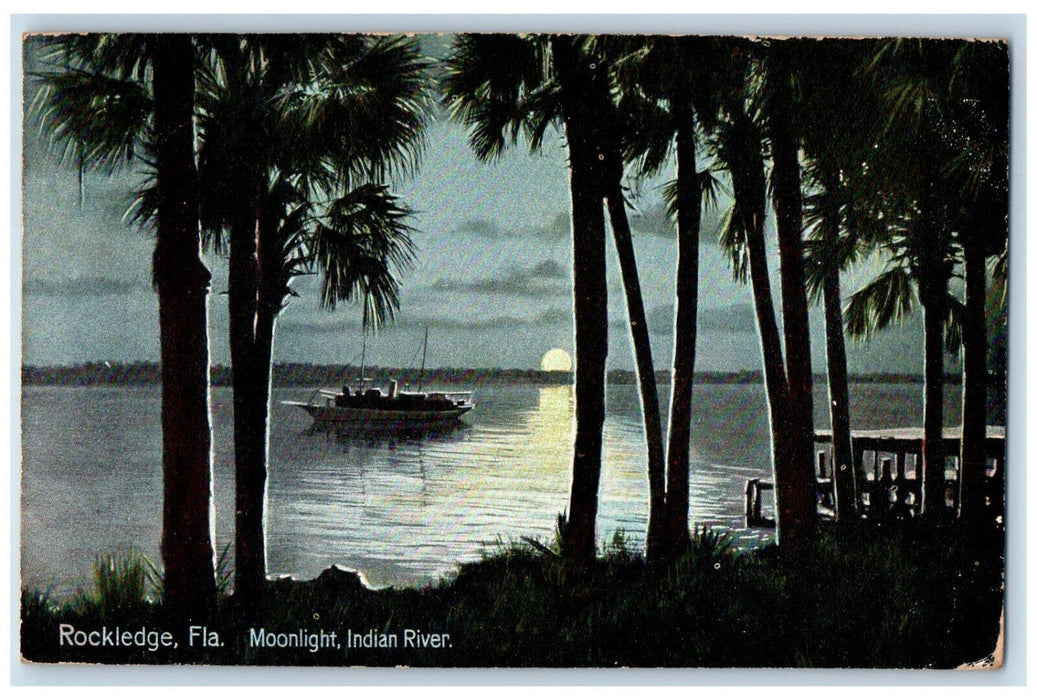 1910 Steamer Moonlight Indian River Rockledge Florida FL Posted Postcard