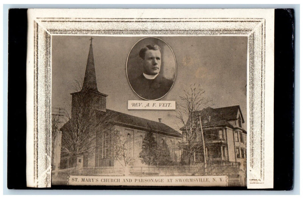 1913 St. Mary's Church & Parsonage At Swarmville New York NY RPPC Photo Postcard