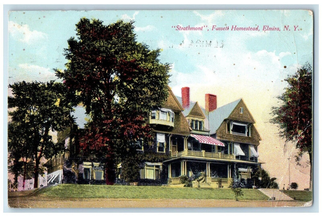 1911 Strathmont Fassett Homestead Exterior House Street Elmira New York Postcard