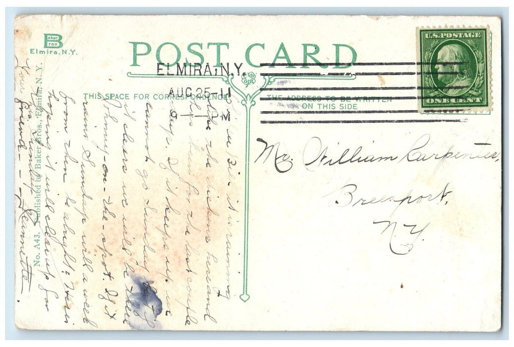 1911 Strathmont Fassett Homestead Exterior House Street Elmira New York Postcard